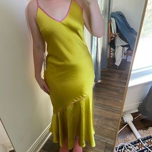 Never fully dressed asymmetrical chartreuse satin slip